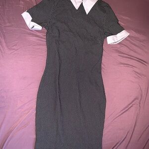 Black Classy Sheath Dress with White Collar